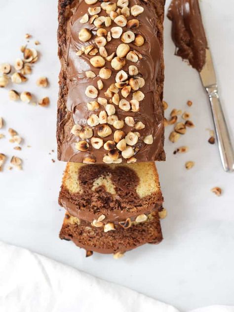 Nutella Cake - Easy & Delicious Chocolate Swirl Loaf Recipe Marble Loaf Cake, Marble Loaf, Nut Loaf, Nut Cake, Roasted Hazelnuts, Nutella Cake, Chocolate Swirl, Nutella Recipes, Chocolate Nutella