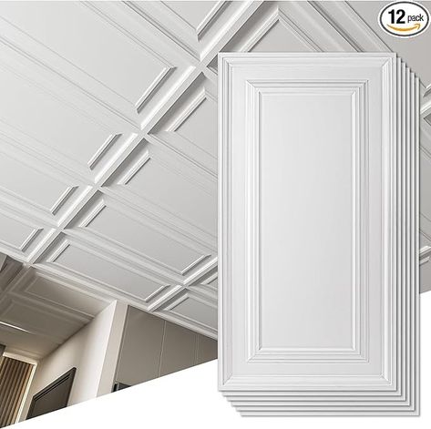 Art3d 12-Pack Drop Ceiling Tiles 2x4 Ft, PVC Decorative Ceiling Covering Panels for Basement Kitchen Bathroom, 24x48 Inch, Cover 96 Sq. Ft, Smooth White - Amazon.com White Drop Ceiling, Decorative Drop Ceiling Tiles, Drop Ceiling Basement, Ceiling Tiles Basement, Willow Oak, Pvc Ceiling Tiles, Ceiling Covering, Drop Ceiling Tiles, Ceiling Panel