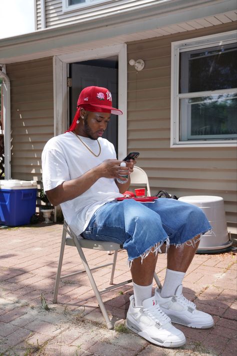 #y2kfashion #red #durag #y2k #bbq #cookout #y2kaesthetic #y2kstyle #2000sfashion #2000s #fashion #style #jorts #retro #outfits #outfitideas #outfitstyle #summerstyle #summeroutfit Jorts Y2k Fit, Y2k Black Mens Fashion, 2000s Fashion Jorts, Men’s 2000’s Outfits, Y2k Men’s Outfits, Jhorts Men Outfit Y2k, Summer 2000 Outfits Men, 2000s Jorts Outfit, Durag Men Outfit