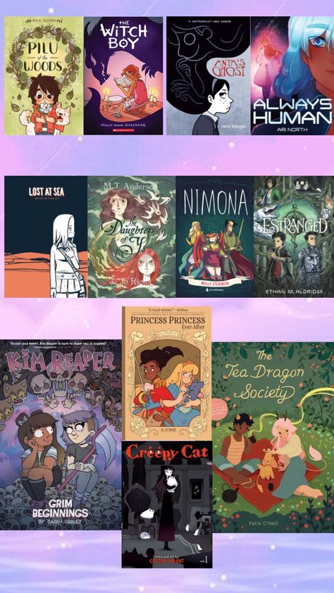 comic (and 1 manga) recs ^^ #piluofthewoods #thewitchboy #anyasghost #alwayshuman #lostatsea #daughtersofys #nimona #estranged #kimreaper #princessprincesseverafter #teadragonsociety #creepycat Nimona Comic Book, Graphic Novel Nimona, Cartoon Movies To Watch, Nimona Aesthetic, Nimona Wallpaper, Nimona Pfp, Nimona Comic, Nimona Art, Free Mobile Games