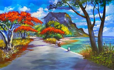 Mauritius Painting, Happy House, Oil Painting Landscape, Mauritius, Landscape Painting, Beautiful Landscapes, Diy Art, Creative Art, Landscape Paintings