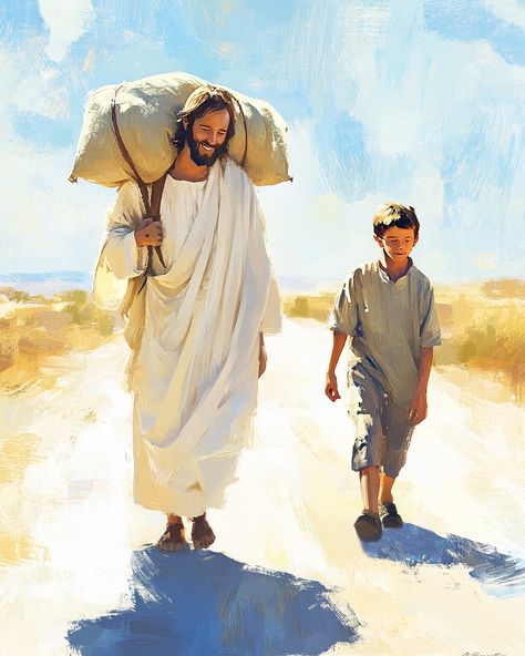 Carry each other’s burdens, and in this way you will fulfill the law of Christ. -Galatians 6:2 “He Carries My Burdens,” inspired by Galatians 6:2, began with a simple but powerful thought: young men and boys need to see that they are loved by the Savior. So often, we emphasize Christ�’s tenderness toward others, but I wanted to create something that would speak directly to the hearts of young men—to show them that Jesus loves them deeply and personally. As a father to a young son, I think of... Galatians 6 2, Jesus Father, Jesus Love Images, Bible Quotes Pictures, Galatians 6, Church Quotes, Prophetic Art, Ayat Alkitab, Christian Pictures