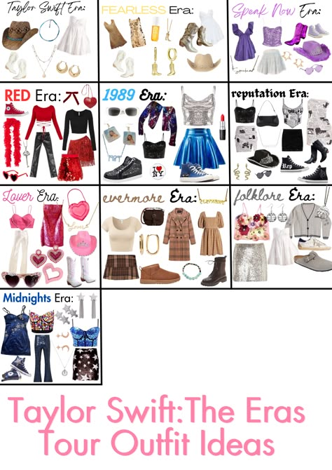 Eras Tour Outfits All Albums, Taylor Swift Movie Night Snacks, Swift Tour Outfits, Taylor Swift Album Costume Ideas, Taylor Swift Bounding, Swiftogeddon Outfit, Taylor Swift Easy Outfits, Dress Like A Song Title, Taylor Swift Group Costume