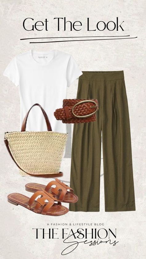 Olive Linen Pants Outfit, Olive Linen Pants, Linen Pants Outfit, Wide Leg Linen Pants, Inspiration Mode, Spring Outfits Casual, Spring Summer Outfits, Linen Pants, Primavera Estate