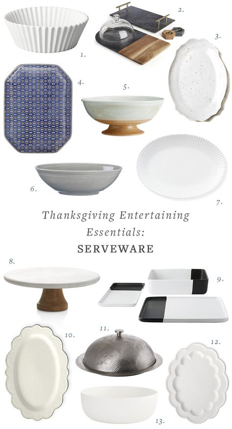 My Epic List of Thanksgiving Entertaining Essentials including serveware (platters and serving bowls), serving utensils, glassware, table linens, and tabletop decor like candlesticks! #thanksgiving #entertaining #tabletop #tablescape #hostess #hosting #thanksgivingessentials #entertainingessentials Hosting Serving Dishes, Hosting Serveware, Serving Dishes For Entertaining, Thanksgiving Serveware, Holiday Table Settings Thanksgiving, Thanksgiving Serving Dishes, Thanksgiving Essentials, Thanksgiving Entertaining, Coastal Fall