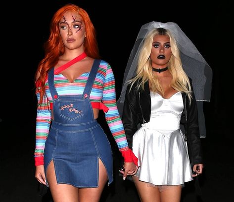 Chuckle And Tiffany Costume, 2person Halloween Costumes, Girl Chucky Halloween Costume, Halloween Costumes For Females, Hot Chucky Costume, Cute Chucky Costume, Black Character Costumes, Tv Show Halloween Costumes Women, Movie Custome Ideas