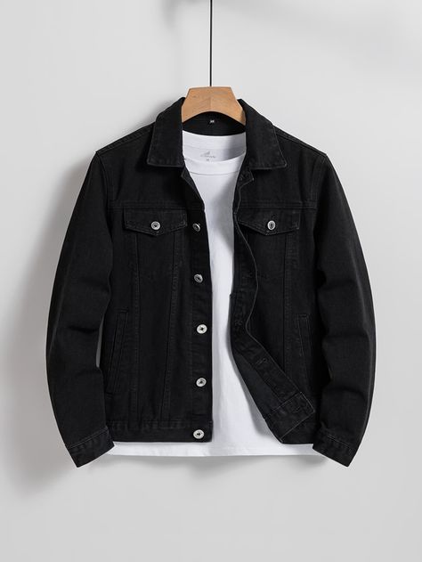 Outfits For Bigger Men, Smart Outfits, Dark Denim Jacket, Casual Denim Jacket, Alt Clothes, Mens Casual Dress Outfits, Men Stylish Dress, Guys Clothing Styles, Jackets Men Fashion