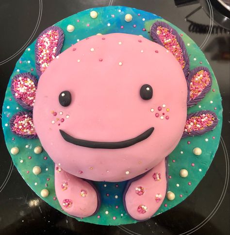 Quick Axolotl birthday cake Axolotl Cupcake Cake, Axolotl Birthday Party Cake, Minecraft Axolotl Cake, Axolotl Birthday Party Decorations, Axolotl Cakes, Axolotl Cupcakes, Axolotl Cake Ideas, Axolotl Party Ideas, Axolotl Birthday Cake