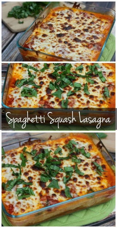 Spaghetti Squash Lasagna [Vegetarian and Gluten Free]  This recipe is SO easy! And it has less than 300 calories per serving!! Lasagna Vegetarian, Sandwich Vegetarian, Spaghetti Squash Lasagna, Vegetarian Spaghetti, Squash Lasagna, Spaghetti Squash Recipes, 300 Calories, Vegan Keto, Squash Recipes