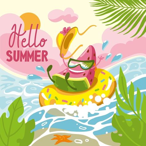 Summer Design Graphic, Hello Summer Party, Watermelon Illustration, Summer Vector, Bag Template, Fruit Cartoon, Summer Ice Cream, Flat Design Illustration, Summer Illustration