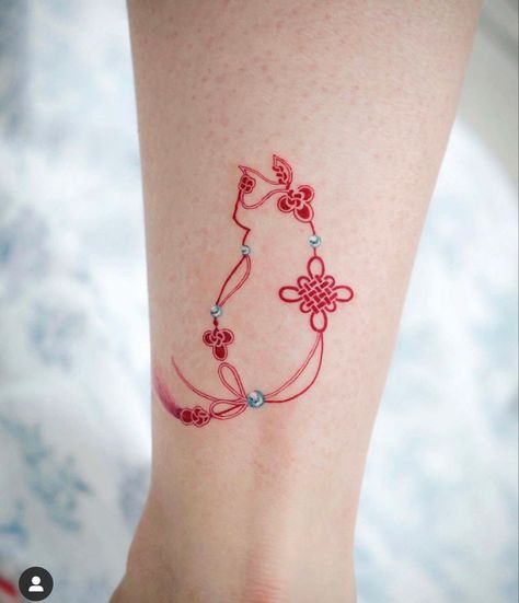 Chinese Knot Tassel Tattoo, Chinese Tassel Tattoo, Tassel Tattoo, Charm Tattoo, Cute Animal Tattoos, Korean Tattoos, Cute Tattoo, Knot Tattoo, Handpoke Tattoo