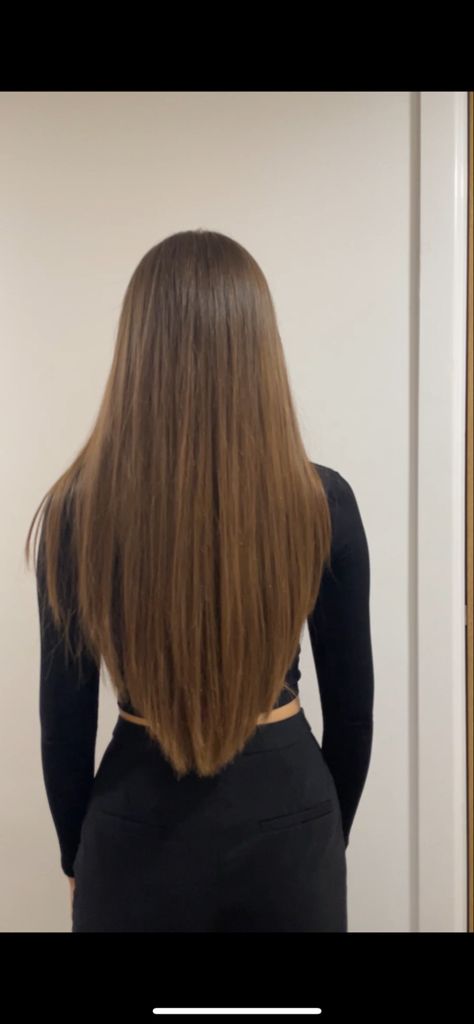 Long hair, dark blonde hair, light brown hair Straight Hair Dark Brown, V Haircut For Long Hair Straight, Middle Of Back Hair Length, Long Straight Dark Brown Hair, Hair Cuts Long Hair Straight, V Layers Long Hair, Haircut V, Dark Blonde Long Hair, Long Hair Butterfly Haircut