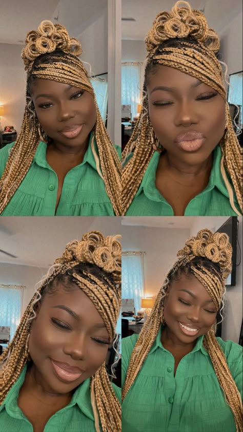 Cancun Hairstyles, Box Braids Updo For Black Women, Dark Skin Blonde Braids, Style Knotless, Black Updo, Protective Style Braids, Black Hair Updo Hairstyles, Natural Hair Short Cuts, Goddess Braids Hairstyles