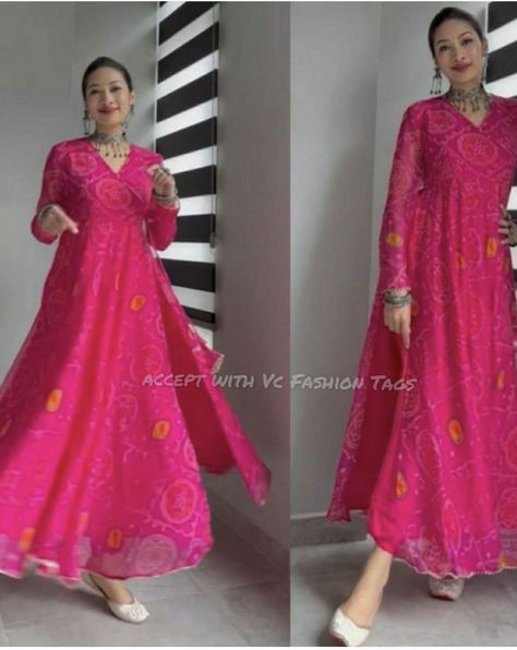 Kurti Designs Latest Bandhani, Bandhni Dress Designs Latest, Bandej Dress Indian, Pink Combination Outfit, Bandhni Kurti Designs Latest, Dress Designs For Stitching, Cotton Frocks For Kids, Girls Designer Dresses, Bandhani Dress