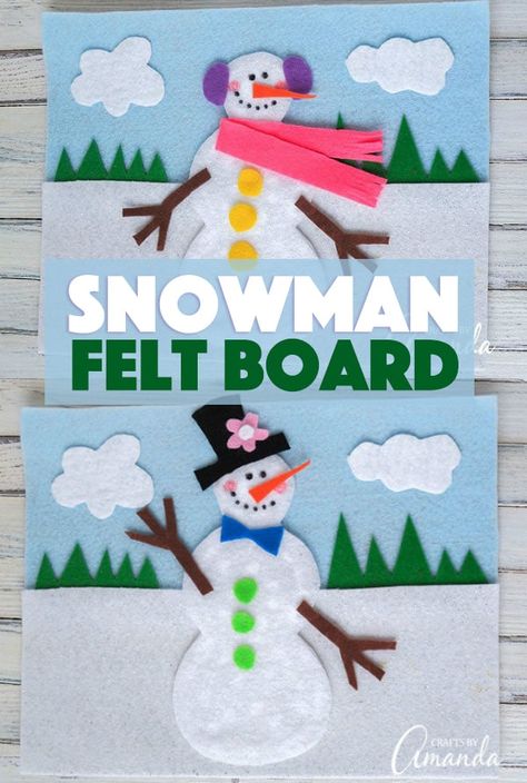 How to make a Snowman Felt Board for kids Board Snowman, Felt Board Templates, Snowman Craft For Kids, Winter Tree Crafts, Felt Crafts Kids, Creative Snowman, Diy Felt Board, Crafts Snowman, Felt Board Patterns