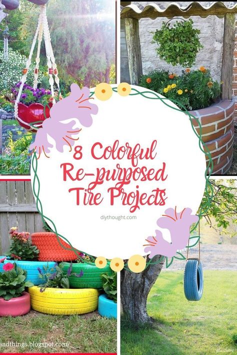 8 colorful re-purposed tire projects. Tire Wishing Well, Diy Wishing Well, Tire Projects, Diy Tire, Spare Tires, Diy Shows, Old Tires, Outdoor Play Equipment, Recycled Items