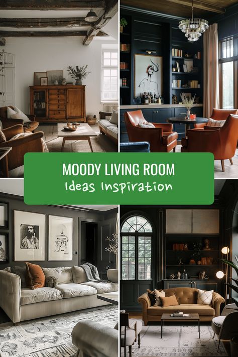 Get cozy in your living room with 16+ moody decor ideas to create a dramatic ambiance. Transform your space using dark, rich tones and a mix of light and dark colors for a stylish look that will inspire you. Natural Moody Interior Design, Rooms With Dark Walls, Cozy Moody Living Room, Mans Living Room, Moody Living Room Ideas, Moody House, Dark Wood Living Room, Loft Vibes, Moody Rooms