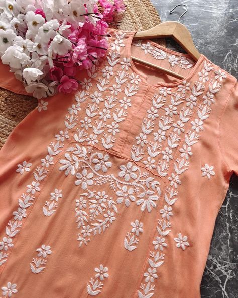 Soft, stylish, and simply stunning. This Chikankari Rayon A-line Kurti is all you need to turn heads💯💗 Fabric : premium rayon Sezes : 40-46 Length: 46” Dm now for more details 💓 #chikankari #explorepage✨ #elegance A Line Kurti, A Line, Turn Ons, Fabric