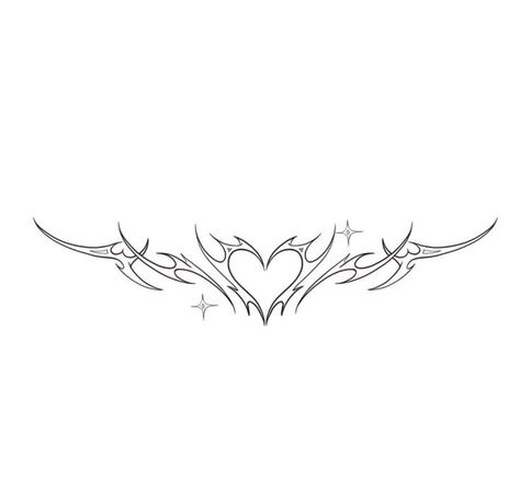 Cybersigilism Tattoo Lower Back, Bobwire Heart Tattoo, Wing Tattoo Outline, Sigil Butterfly, Charm Tattoo Design, Heart Back Tattoo, Tattoo Templates Stencil, Tattoos On Lower Back, Heart Wings Tattoo