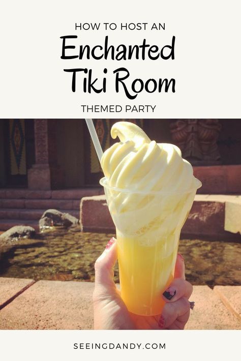 Dole Whip is the best treat at Disney! It's so easy to throw your very own Enchanted Tiki Room themed party. Find out how! #disney #dolewhip #disneyland #disneyworld #wdw #tiki #disneylife #momlife #disneyside #parties #entertaining #wanderlust #travel #f Enchanted Tiki Room Birthday Party, Tiki Room Birthday Party, Disneyland Tiki Room, Enchanted Tiki Room Party, Tiki Room Party, Disneyland Printables, Room Party Ideas, Disney Tiki Room, Tiki Room Disney