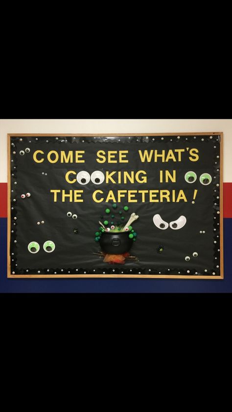 Halloween Lunchroom Bulletin Boards, Thanksgiving Decorations For School Cafeteria, Halloween Cafeteria Bulletin Boards, Halloween Lunch Bulletin Boards, Halloween Decorations For School Cafeteria, School Cafeteria Halloween Decorations, Back To School Bulletin Boards Elementary Cafeteria, School Cafeteria Decorations Ideas, Cafeteria Door Decoration Ideas