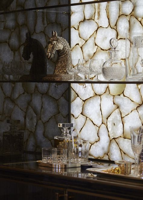 Crystal Interior Design, Backlit Shelving, Home Bar Stone Wall, Miller Grove, Backlit Bar, Backlit Onyx Bathroom, Rich Apartment, Backlit Onyx Wall, Backlit Onyx Wall Panels