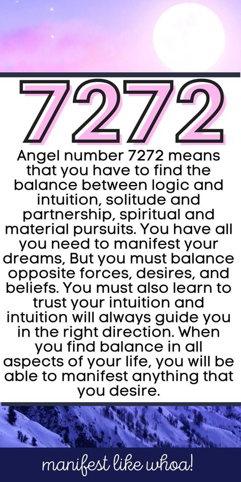 Angel number 7272 means that you have to find the balance between logic and intuition, solitude and partnership, spiritual and material pursuits. You have all you need to manifest your dreams, But you must balance opposite forces, desires, and beliefs. You must also learn to trust your intuition and intuition will always guide you in the right direction. When you find balance in all aspects of your life, you will be able to manifest anything that you desire. Numerology 111, Universe Quotes Spirituality, Promise Quotes, Speak It Into Existence, Intuitive Healing, Angel Number Meaning, Numerology Life Path, Number Sequence, Universe Quotes