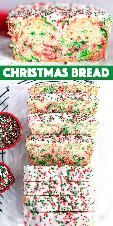 Best Holiday Bread Recipes, 4h Baking Projects, Funfetti Christmas Bread, Christmas Loaves Recipes, Small Christmas Loaf Cakes, Holiday Quick Breads Gift Ideas, Xmas Bread Recipes, Christmas Zucchini Bread, Fall Dessert Bread Recipes