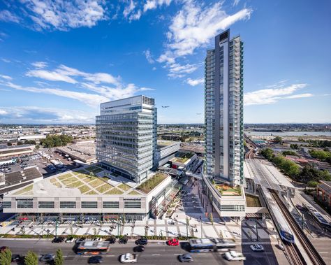 Completed in 2016 in Vancouver, Canada. Images by Ed White, Andrew Latreille. Marine Gateway is a mixed-use development in south Vancouver that has reinvented the concept of transit-oriented development (TOD) to one that is... Shading Device, Vertical City, Vancouver City, Mixed Use Development, Mix Use Building, Mixed Use, Urban Environment, Urban Spaces, Design Strategy