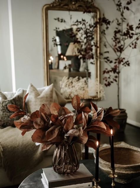 How To Create A Moody Home, Moody Fall Decor Living Room, Halloween Decor Neutral, Moody White Living Room, Moody Beach Decor, Moody Decor White Walls, Fall Decor Moody, Contemporary Fall Decor, Moody Holiday Decor