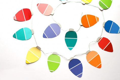 Paint Chip Crafts, Paint Chip Art, Chip Art, Christmas Lights Garland, Diy Christmas Garland, Christmas Crafts For Adults, Christmas Crafts To Make, Paint Chip, Holiday Crafts For Kids