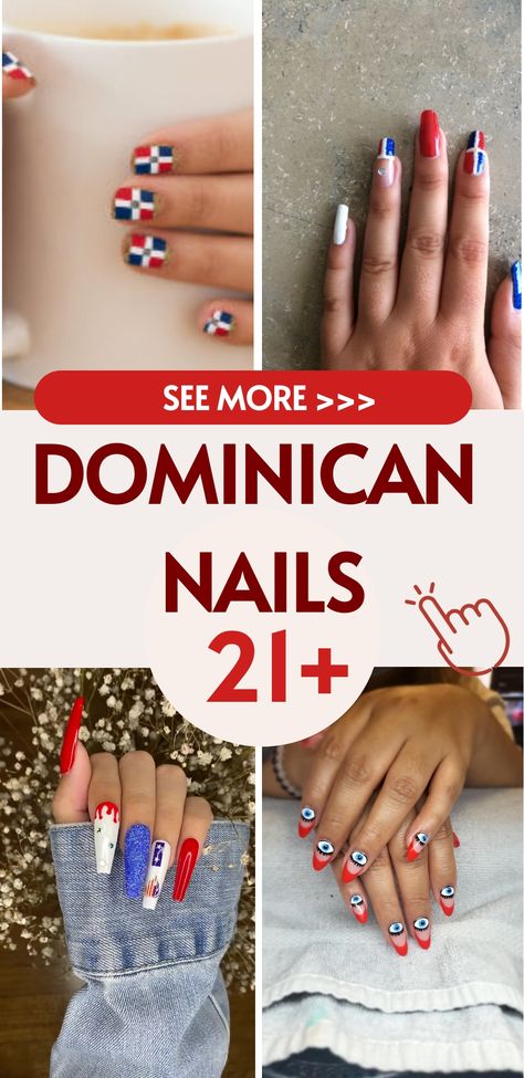 Indulge in the lively essence of Dominican Republic through these exquisite nail designs that will transport you to its picturesque beaches and vibrant culture. Dominican nails are a celebration of vivid and captivating patterns inspired by the country's effervescent spirit. Imagine striking hues such as turquoise, coral, and sunny yellow, complemented by tropical elements like palm trees, exotic blooms, and the iconic Dominican flag. Dominican Republic Culture, Dominican Nails, Dominican Flag, Tropical Elements, Nail Collection, Vibrant Nails, Cute Acrylic Nail Designs, The Dominican Republic, Sunny Yellow