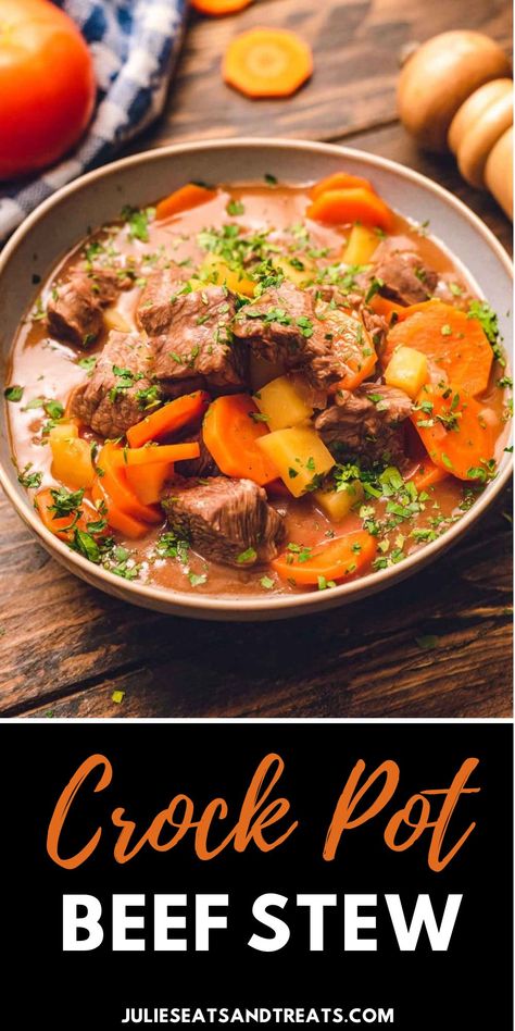 This hearty Crock Pot Beef Stew is a cozy comfort food that's perfect for chilly days. Tender, juicy stew meat is paired with hearty potatoes and carrots for a satisfying meal. The rich flavor and chunky texture make it a family favorite. Crock Pot Stew Meat Recipes, Crock Pot Beef Stew, Crockpot Beef Stew, Crock Pot Beef, Stew Beef, Crockpot Recipes Beef Stew, Crockpot Stew, Hearty Beef Stew, Stew Meat Recipes