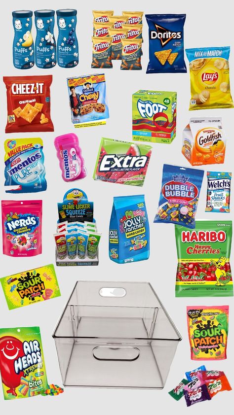 Snack Bin Idea For Your Locker Snacks For Room, Locker Snacks Stash Ideas, Snack Box Ideas For Room, School Locker Snacks, Snacks For Locker, Snacks For Bedroom, Snack Locker School Ideas, Snacks For Snack Drawer, Snack Bin Ideas