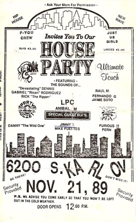 Sound Of Music Art, 90s House Music, House Music Party, Fashion Show Flyer, Hotels Nyc, House Party Flyer, Chicago House Music, Paradise Garage, Rave Flyer