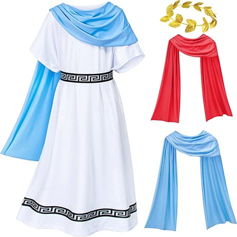 AmazonSmile: Kids Grecian Robe for Medieval Times Olympic Palace White Toga Costume 3-4 Years (110) : Clothing, Shoes & Jewelry Egypt Costume Kids, White Toga, Roman Toga, Leaf Tiara, Toga Costume, Pretend Play Costumes, Red Shawl, Blue Shawl