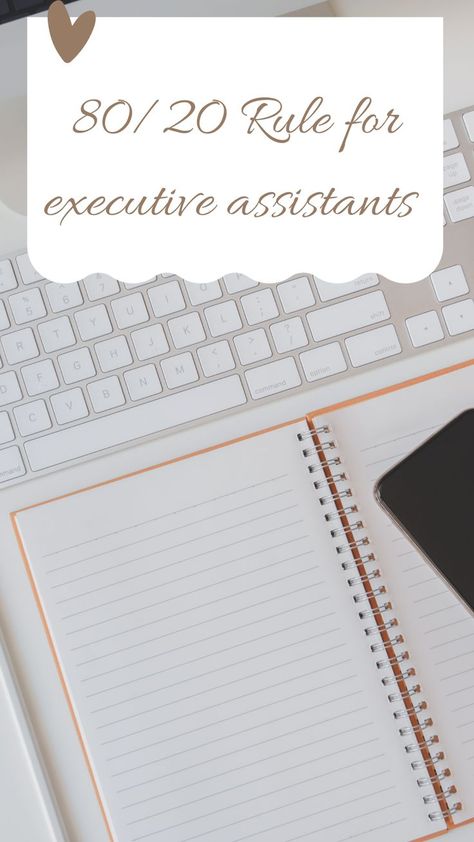 Learn the secrets of mastering productivity as an Executive Assistant. #ExecutiveAssistants #Efficiency #Success #TimeManagement #executiveassistantorganization #workorganizationideas #outlooktips #executiveassistanttips #virtualassistantbusiness Executive Administrative Assistant, Organization At Work, 80 20 Principle, Career Aesthetic, How To Be More Organized, It Office, Good Leadership, Good Leadership Skills, Admin Assistant