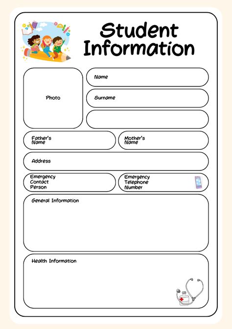 Student Information Sheet, Student Information, Emergency Contact, Name Photo, Grade 2, 2nd Grade, Temple, Quick Saves