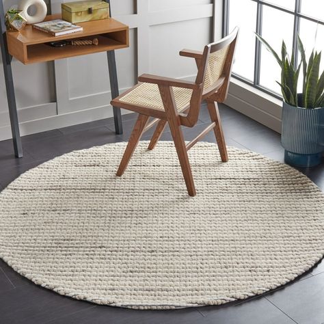 SAFAVIEH Marbella Burton Striped Wool Area Rug, Silver/Ivory, 6' x 6' Round - Walmart.com Living Rug, Living Rugs, Rug Colors, Silver Rug, Round Area Rugs, Striped Rug, Flat Weave Rug, Contemporary Living, Hand Loom