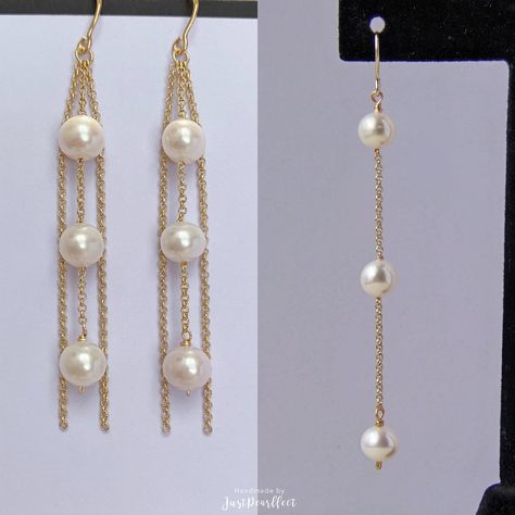 White 14k Gold Linear Earrings For Wedding, Elegant Hypoallergenic 14k Gold Pearl Earrings, Diy Wedding Earrings, Diy Earrings Pearl, Pearls Jewelry Diy, Beaded Wedding Jewelry, Dangle Pearl Earrings, Mickey Earrings, Earring Pearl