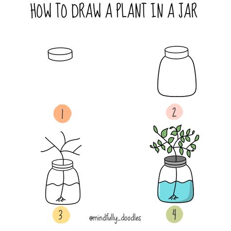 Plant In A Jar, Plants In Jars, Pencil Drawings For Beginners, Learn How To Draw, In A Jar, Step By Step Guide, Learn To Draw, Step Guide, Pencil Drawings