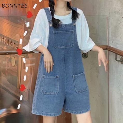 Jumpshorts Outfit, Dungaree Shorts, Dungarees Shorts, Outfit Korean, Outfit Cute, Cute Rompers, Shorts Pants, Dungarees, College Students