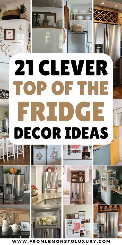 top of the fridge decor ideas Decor On Top Of Fridge, On Top Of Fridge Decor, Top Of Fridge Ideas, Decorate Top Of Fridge, Top Of Fridge Organization, Top Of Fridge Decor Ideas, Top Of Fridge Decor, Fridge Top Decor Ideas, Fridge Top Decor