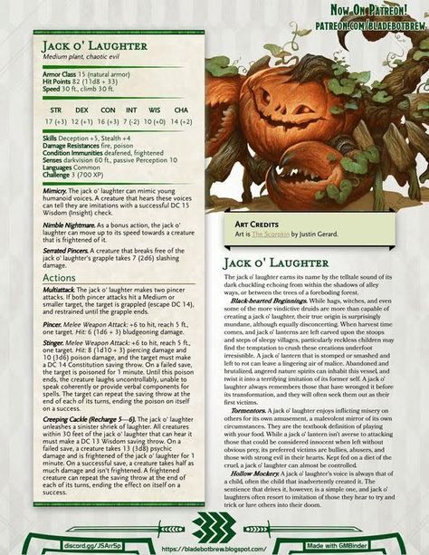 Dnd 5e Halloween Monsters, Spooky Dnd Monsters, Dnd Pumpkin Monster, Feywild Monsters 5e, Dnd Stats Sheet, Dnd Halloween Monsters, Monster Stats 5e, Scary Dnd Monsters, D D Homebrew Monsters