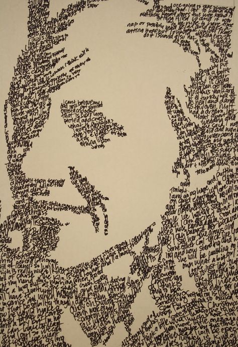 8th grade 2D class made their portraits out of words. Lots and lots of words! Drawing Made Out Of Words, Micrography Portraits, Typography Portrait, Assignment Ideas, Text Portrait, Sketchbook Assignments, High School Art Projects, 8th Grade Art, Middle School Art Projects