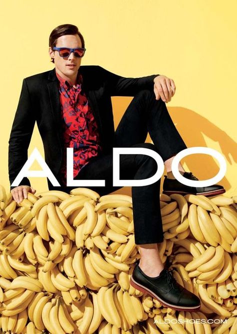 Matt Gordon going bananas for Aldo shoes Banana Photoshoot, Money Package, Shoes Campaign, Inez Van Lamsweerde, Banana Phone, Cool Ads, Sbs Food, Conceptual Photo, Swag Fashion