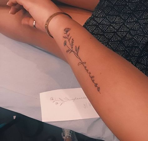 Tattoo Ideas Meaning, Popular Tattoo Ideas, Forearm Tattoos For Women, Simple Tattoo With Meaning, Meaningful Word Tattoos, Cute Tattoos With Meaning, Forearm Tattoo Design, Tattoo Signs, Forearm Tattoo Women