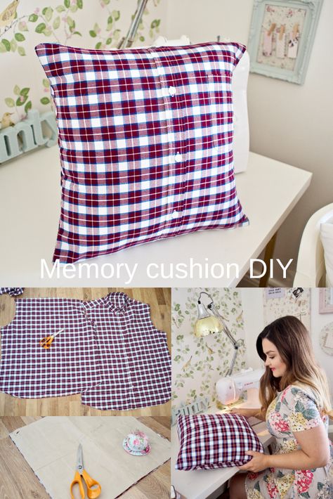 Memory Pillow From Shirt, Memory Cushion, Diy Cushion Covers, No Sew Pillow Covers, Easy Pillows, Pillow Cases Diy, Sweater Pillow, Memory Pillow, Diy Pillow Covers