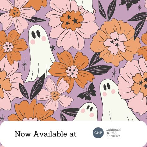 Ghostly Floral by Juniper Row Design available for custom printing on 25 fabric bases at Carriage House Printery. Home Textile Products Ideas, Imprimibles Halloween, Floral Ghost, Broadcloth Fabric, Halloween Pattern, Halloween Fabric, Fabric Yardage, French Terry Fabric, Bamboo Fabric