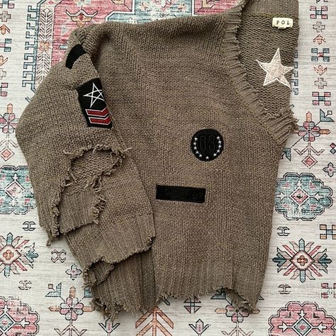 Oversized, Intentional Distressing, Cute Patch Work Patch Sweater, Zipper Sweater, Cute Patches, Zippered Sweater, Patch Work, Military Inspired, Colorful Sweaters, Zipper, Green